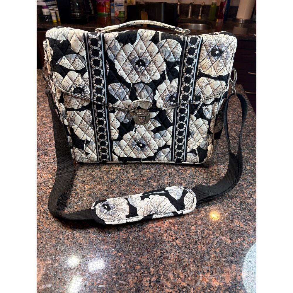 Vera Bradley Attache/Laptop Bag Black and White Camellia Pattern *Retired* - Picture 2 of 14